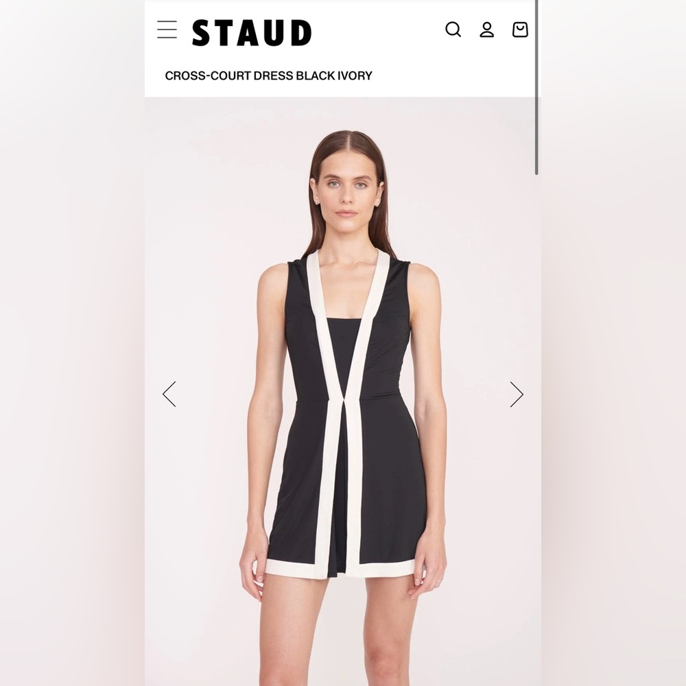 STAUD Black and Ivory Cross-Court Dress